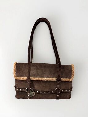 EUC VINTAGE Y2K Stuart Weitzman Brown Suede Tote Bag with Shearling Trim